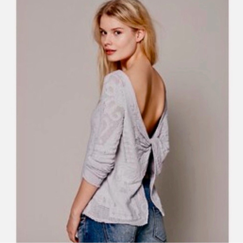 Free People Twist Open Back Sweater Pullover Boho Grey Top Size XS